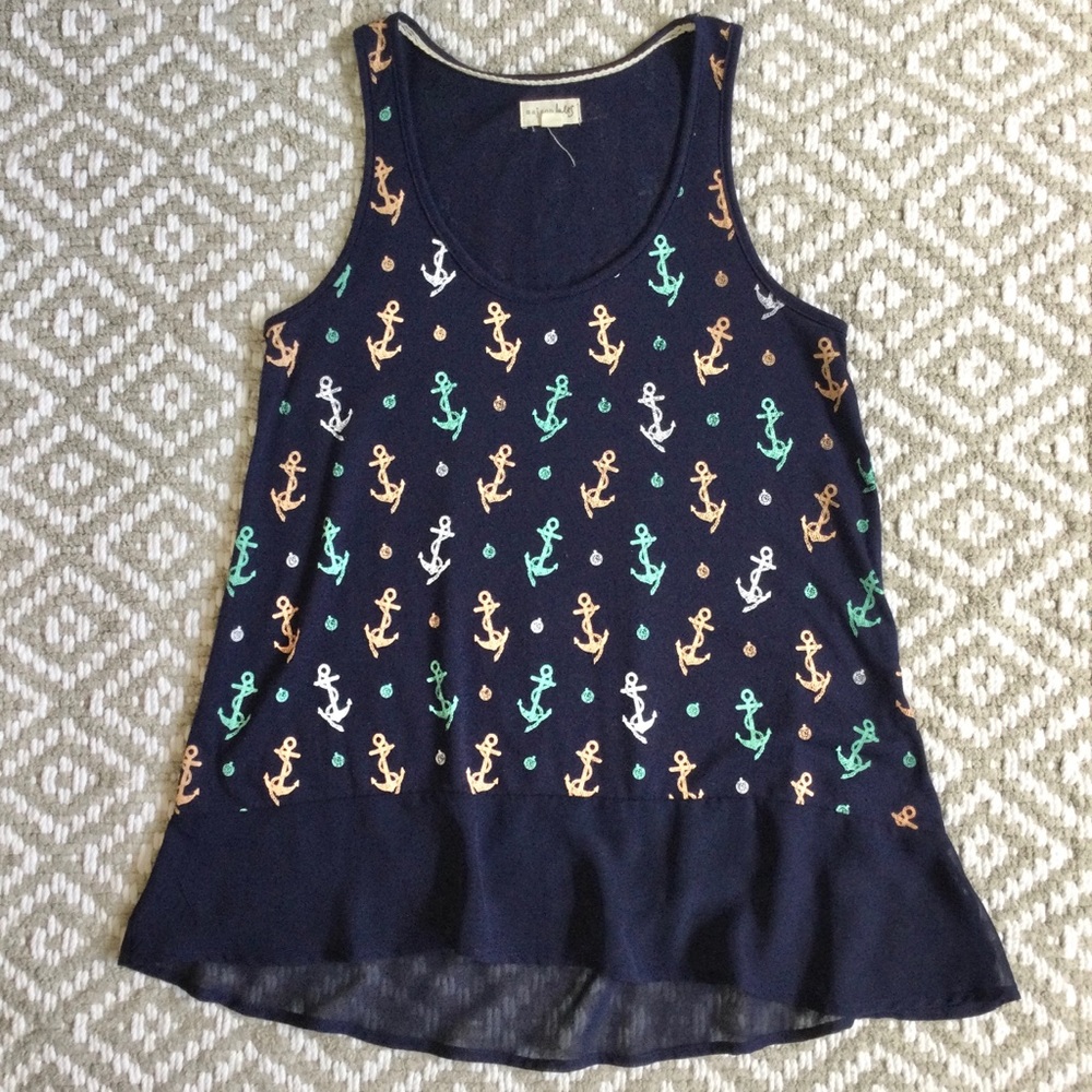 Maison Jules Navy Blue Anchor Compass Tank Top